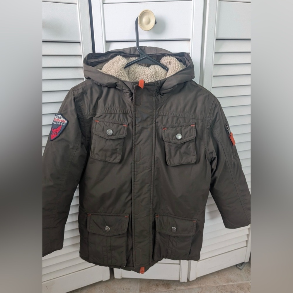 Lands End Boys Parka Green Soft Fleece Lining. Size Medium 5-6 Years